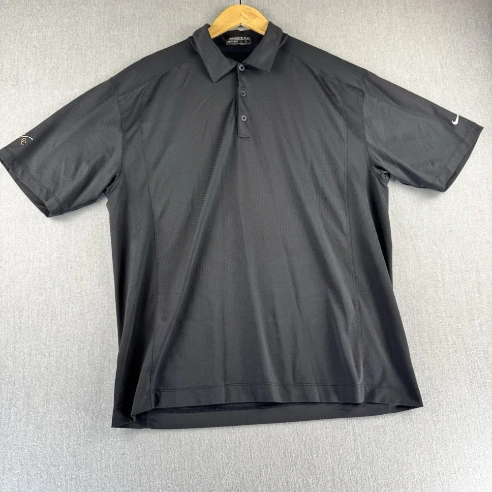 Nike Golf Dri‎ Fit Polo Shirt Mens Large Black Short Sleeve Athletic Logo